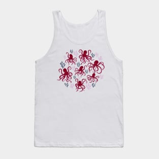 Freckled Octopus and Coral in Red, Mauve and Black Tank Top